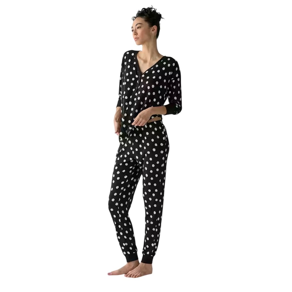 Kate Spade New‎ York Brushed Sweater Knit Long Sleeve PJ Set Blue Polka Dot SM